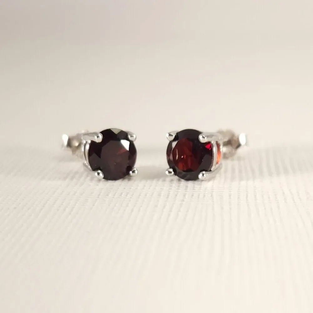 Garnet 6mm Round 2.9 cttw Post Earrings in Sterling Silver